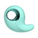 Mint green curved silicone stimulator with a circular handle and ergonomic design for targeted pleasure.