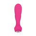Pink silicone dual entry vibrator with ergonomic handle and magnetic charging points, designed for versatile stimulation.