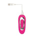 Pink and silver remote control for Adam & Eve Dual Entry Vibe with USB charging cable attached.