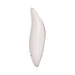 Side view of the Adam & Eve Dual Entry Vibe with Remote showing its sleek, curved ergonomic design in white and pink.