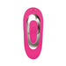Pink and silver remote control for the Adam & Eve Dual Entry Vibe with power button and magnetic charging points.