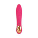 Pink sleek vibrator with a curved tip and gold-accented handle, designed for dual stimulation and easy control.