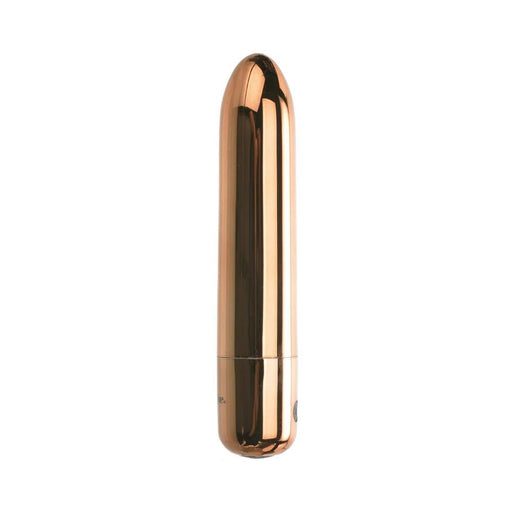 Sleek copper-colored rechargeable bullet vibrator with smooth tapered tip and compact design.