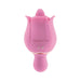 Pink silicone dual-ended rose-shaped vibrator with smooth curves and Adam & Eve branding.