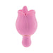 Pink silicone rose-shaped dual-ended vibrator with flickering tongue teaser and flexible handle.