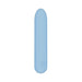 Light blue rechargeable silicone bullet vibrator with smooth rounded tip and power button at base.