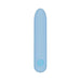 Light blue rechargeable silicone bullet vibrator with a single power button and smooth rounded tip.