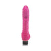 Slim pink vibrator with textured shaft and nubby base stimulator, featuring adjustable dial control at the bottom.