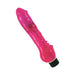 Slim pink vibrator with textured shaft and nubby base stimulator, featuring adjustable dial control and black twist-off cap.