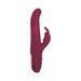 Sleek maroon dual-motor vibrator with curved shaft and rabbit-shaped clitoral stimulator, designed for versatile pleasure.