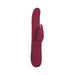Deep red silicone rabbit vibrator with curved shaft and dual motors, featuring control buttons on the base.