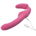 Pink silicone Adam & Eve Eves strapless strap-on with USB charging cable and power button.