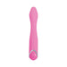 Pink silicone vibrator with a curved tip and silver accent at the base for targeted G-Spot stimulation.