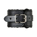 Black faux leather cuff with soft black faux fur lining and silver buckle closure, part of a restraint kit.