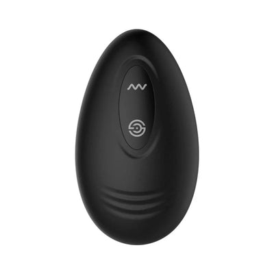 Black oval-shaped Adam & Eve Lucas II rechargeable couples stimulator with control buttons on top.