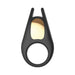 Black silicone vibrating couples stimulator with dual prongs and a circular ring design.