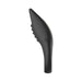 Black sleek ergonomic couples stimulator with textured side and curved design on white background.