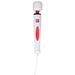 White and red Adam & Eve Magic Massager Deluxe with flexible head and attached power cord on white background.