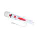 Adam & Eve Magic Massager Deluxe white and red electric wand with flexible head and power cord on white background