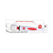Adam & Eve Magic Massager Deluxe in white with red accents shown in retail packaging highlighting 8 speeds and functions.