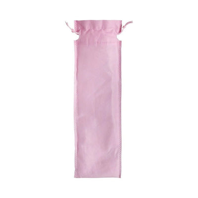 Light pink drawstring storage pouch for massager or similar personal items.
