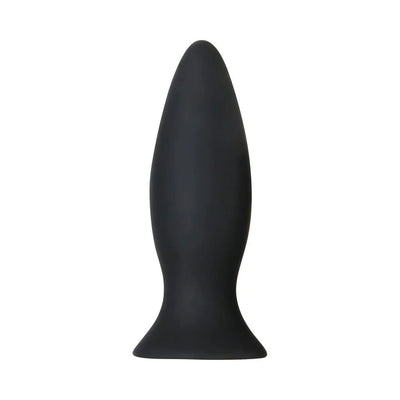 Black silicone tapered anal plug with flared base for safe and comfortable use.