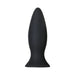Black silicone tapered anal plug with flared base for safe and comfortable use.