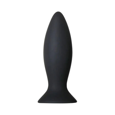 Black silicone tapered anal plug with a flared base for safe and comfortable use.