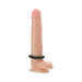 Realistic flesh-toned dildo with a black silicone penis ring positioned at the base.