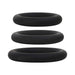 Set of three black silicone rings in varying sizes, designed for comfortable and supportive wear.