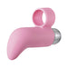 Pink silicone rechargeable finger vibe with curved tip and removable silver bullet, designed for targeted stimulation.