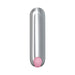 Compact silver bullet vibrator with a pink power button, designed for versatile and discreet pleasure.