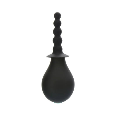 Black silicone douche with a textured nozzle and bulb-shaped base for easy handling and cleaning.