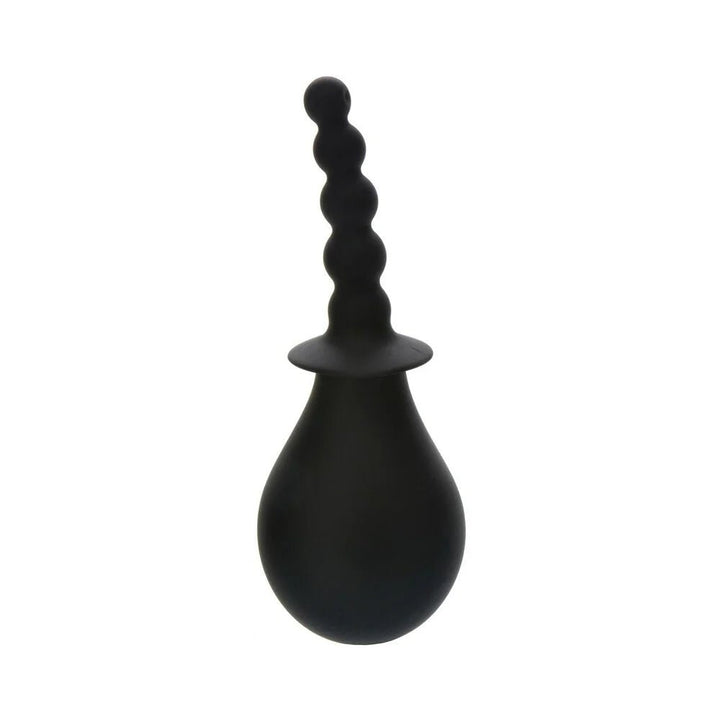 Black silicone douche with a textured nozzle and bulb-shaped base for comfortable use.