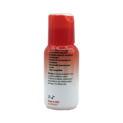 Bottle of Adam & Eve Strawberry Clit Sensitizer gel with red and white gradient packaging, 1 oz size.