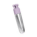 Silver and lavender massager with four rounded flexible tips on top for targeted stimulation.