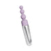 Silver vibrator with textured grip and detachable purple beaded probe attachment on white background
