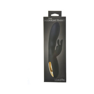Packaging of Adam & Eve The Midnight Rabbit in black with gold accent, featuring a sleek black dual-stimulation design.