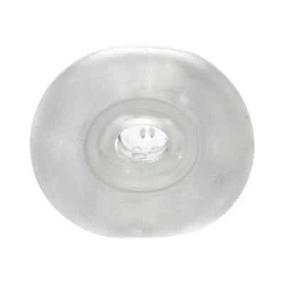 Transparent Adam & Eve Triple Chamber Ball Drainer stroker showing textured inner chambers and closed-end design.