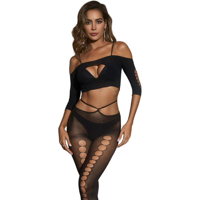 Black Pearl Crop Top Pothole Legging Set Black