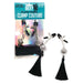 Adjustable silver nipple clamps with black rubber tips and decorative black tassels, shown in and out of packaging.