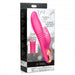 Pink silicone rabbit vibrator with swelling shaft and dual motors shown on white and black retail packaging.