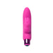 Compact pink bullet vibrator with removable silicone rabbit sleeve and metallic base button on white background.