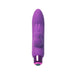 Compact purple bullet vibrator with removable silicone rabbit sleeve and metallic pink base button.