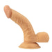 Realistic 6.5-inch curved dildo with textured surface and suction base in natural skin tone.