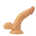 Flexible 6.5-inch curved realistic dong with textured surface and suction base in flesh tone.