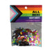 Pack of colorful confetti shaped in playful designs, featuring all 11 colors of the pride progress flag.