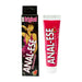 Tube and box of Anal-Ese strawberry flavored anal desensitizing cream in bright pink and black packaging.