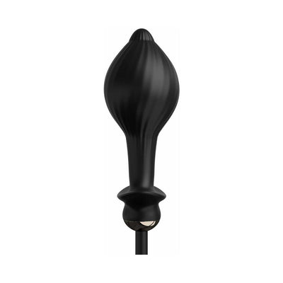 Black inflatable vibrating anal plug with smooth silicone texture and tapered tip for comfortable use.