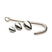 Silver stainless steel anal hook with three detachable tapered plugs in small, medium, and large sizes on white background.